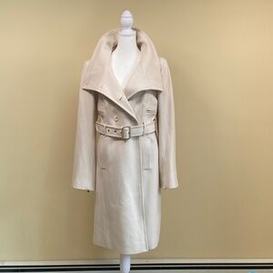 BCBGMaxAzria Double-Breasted Wool trench style cream color long coat size M